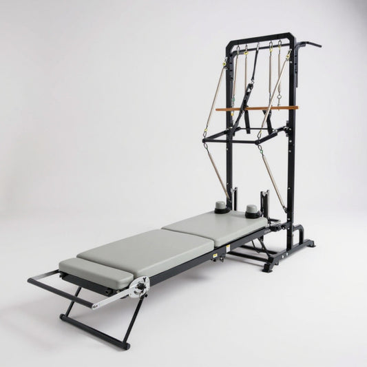 fitnessathome Black Reformer Pilates NEXACE avec tour –  pliable et réglable Reformer Pilates NEXACE avec tour – pliable et réglable