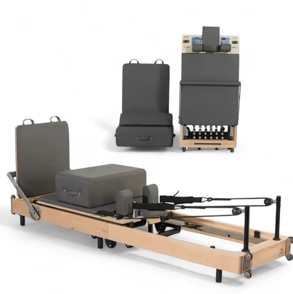 FitnessAtHome Gris Reformer Pilates Pro – Appareil d’entraînement complet Reformer Pilates Pro – Appareil d’entraînement complet