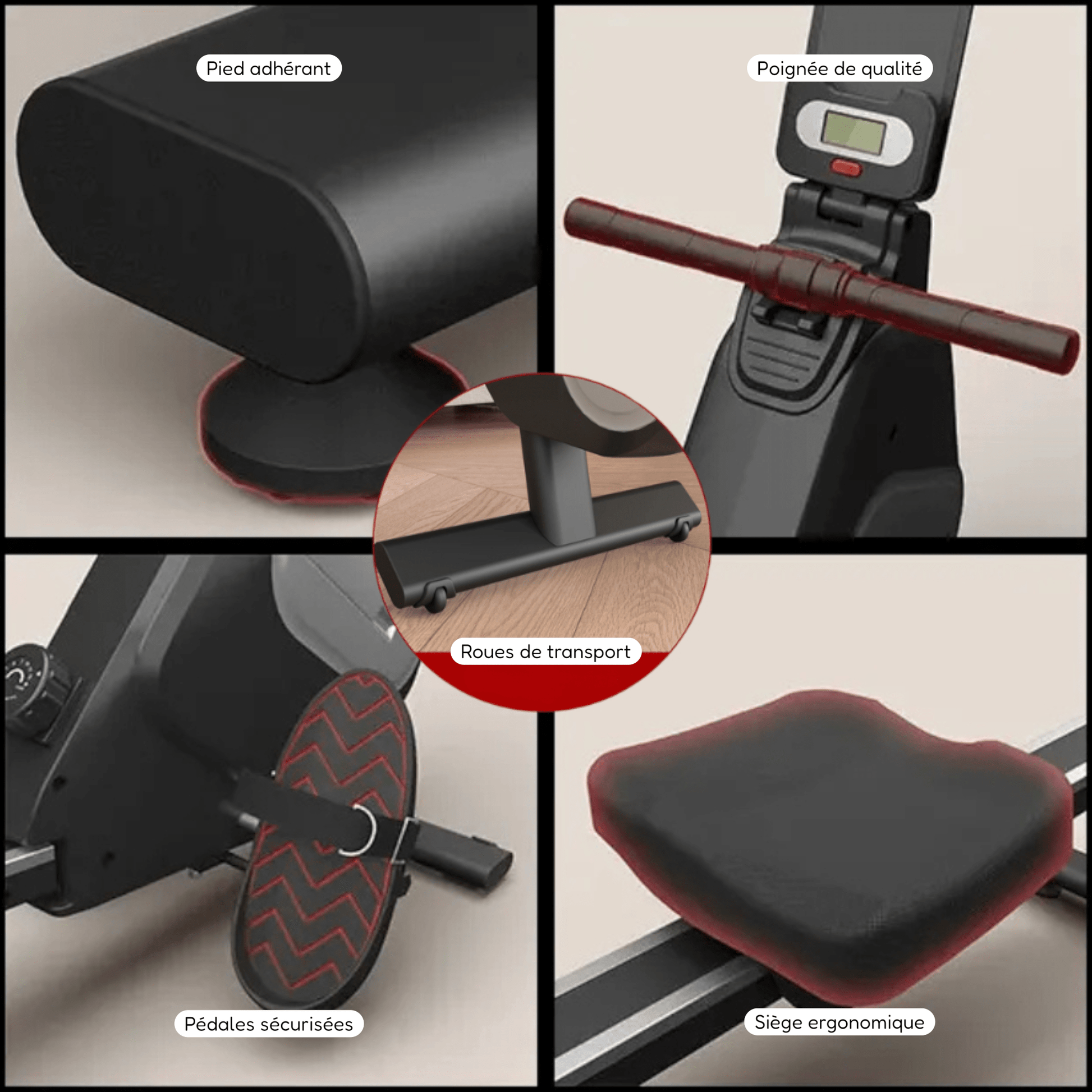 FitnessAtHome Noir Rameur Magnétique – MagneRow 16 Pro Rameur Magnétique – MagneRow 16 Pro