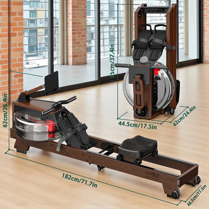 fitnessathome Rameur à eau en bois pliable – Entraînement complet, silencieux et connecté Rameur à eau en bois pliable 